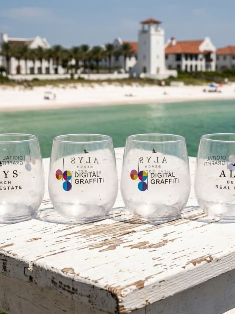 Alys Beach Digital Graffiti Real Estate Set of 4 Clear Plastic Cups Drinkware